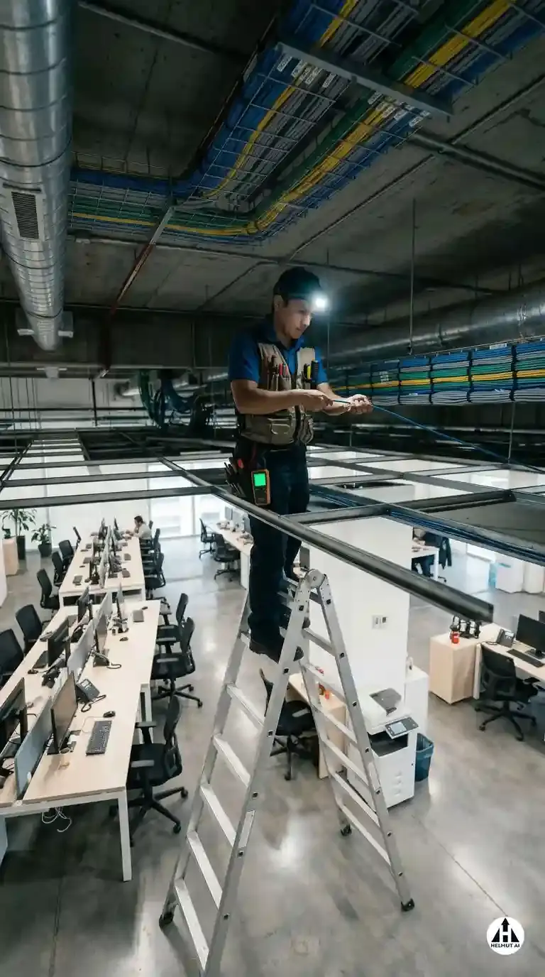 Cámara de seguridad CCTV con instalación profesional de cableado estructurado por Helmut AI